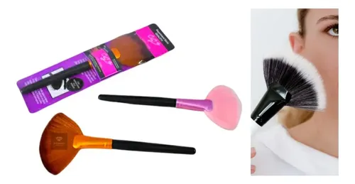 Brocha Abanico Para Maquillaje Profesional Iluminador Color Negro