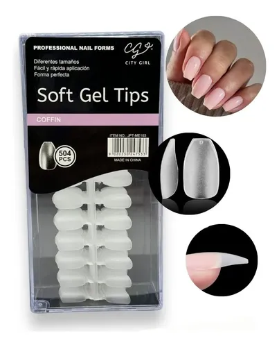 Tips Soft Gel Coffin Medianos Forma Ataud Mate X504