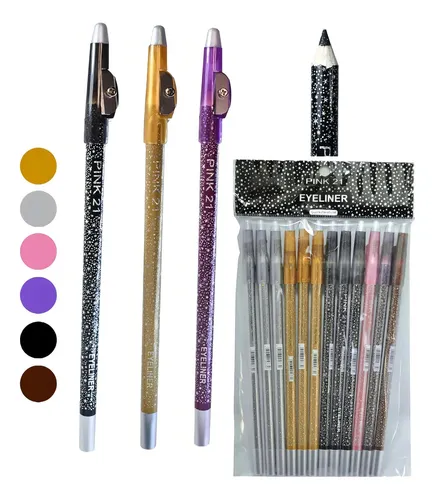 Lapiz Delineador Para Ojos Glitter Pink 21 Color 12 Tonos