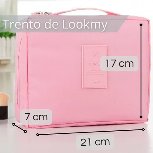 Neceser impermeable portacosmético rosa Lookmy | necessaire de viaje organizador cosméticos para bolso valija maleta con interior lavable | porta maquillaje diario mujer práctico y liviano