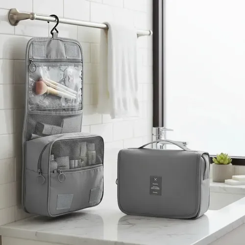 Necessaire bolsa para maquillaje, artículos de aseo, viajes, trabajo, universidad, unisex, academia, moda, bloguera, marca Lemon Shark, color gris