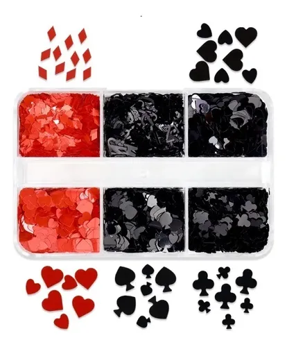 3 Pegatinas De Uñas De Póker Rojo Y Negro J