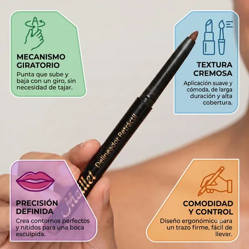 Maquillaje Kit Retráctil Labios Bordó Y Ojos Negro Maillet