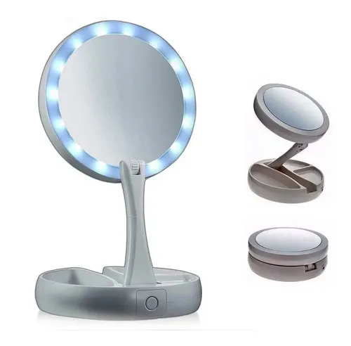 Espejo Redondo Luz Led Maquillaje Doble Plegable My Foldaway