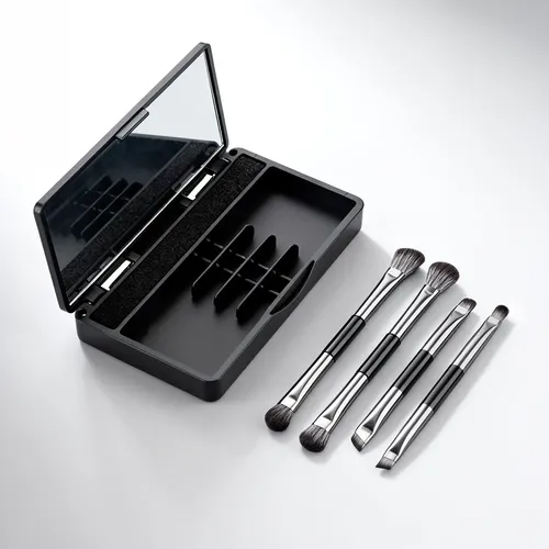 Pincel De Sombras Doble 4unidades Portable Set Con Espejo
