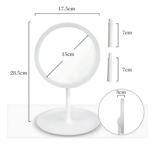 Espejo Led Para Maquillaje Táctil Recargable 3 Luces Baño