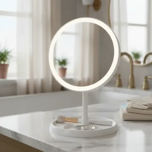 Espejo De Maquillaje Redondo Portátil Con Luz Led Carga Usb