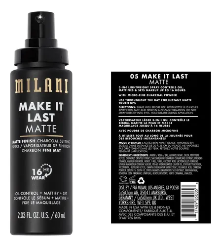 Spray Fijador Milani Make It Last Matte Charcoal, Paquete De