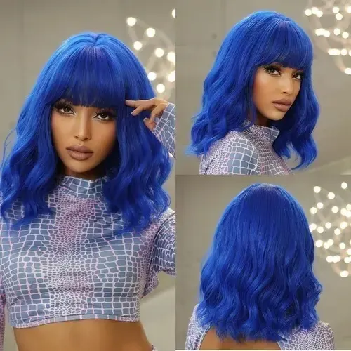 6.21 Jf Pelucas Mujer Cosplay Larga Ondulada Plateado Azul