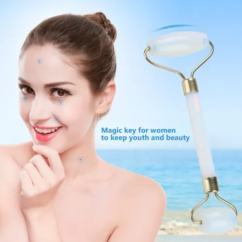 Rodillo Facial Doble Jade Celeste Antiedad Masaje Ojos Cuell