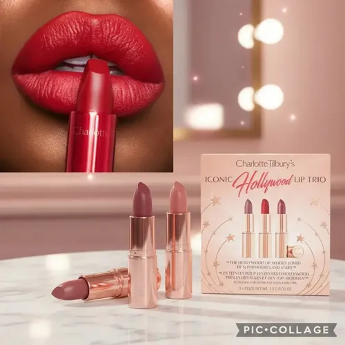 Mini Trío Icónico Charlotte Tilbury Labiales Nude Rojo Satinado Pack 3