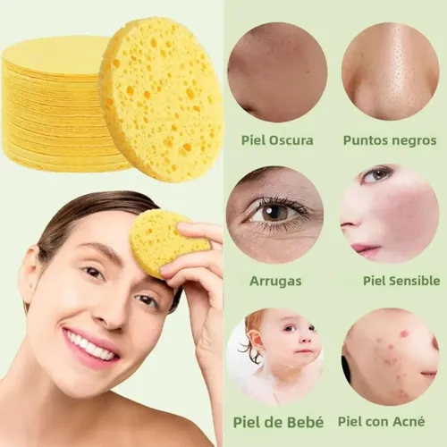 50 Esponjas Faciales Comprimidas, Desmaquillante De Celulosa