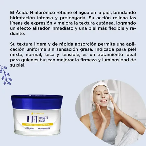 Crema Reafirmante Carthage B Lift Hialuronico Antiarrugas