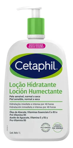 Loción hidratante corporal y facial Cetaphil para piel sensible, normal a seca, 1 litro, 48 h de hidratación