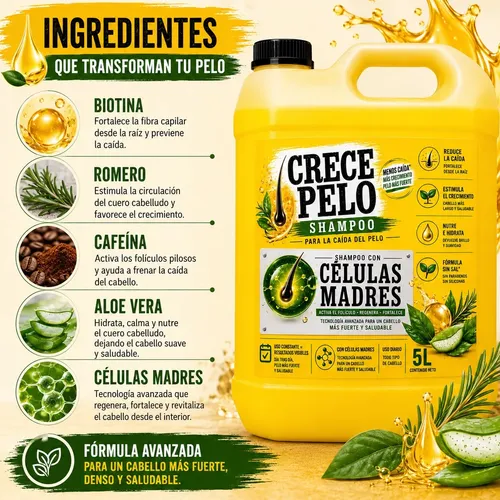 Shampoo Celulas Madre + Biotina Anti Caida + Crecimiento 5lt