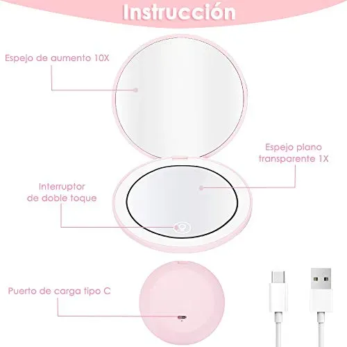 P/j Espejo De Maquillaje Portátil Plegable Led Recargable
