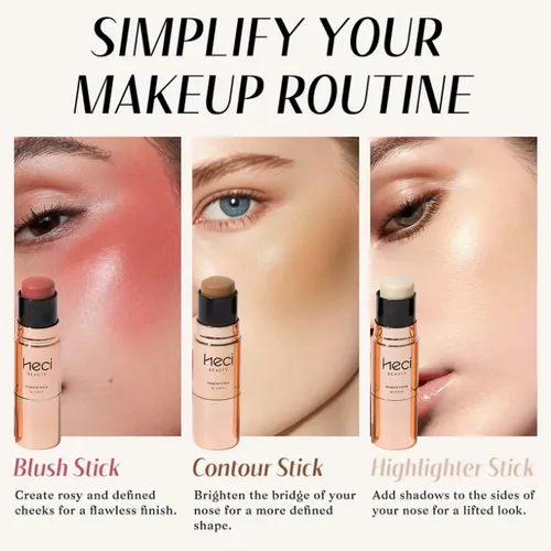 Set 4 Barras Maquillaje Heci Rubor Contorno Iluminador Base