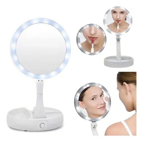 Espejo My Fold Jin con Luz LED Blanco Aumento 10x Plegable USB Pilas