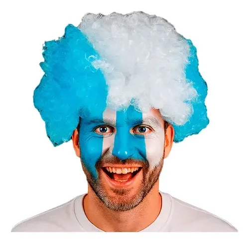 Peluca Super Afro Argentina Mundial Cotillon Celeste Y Blanco – Argentina