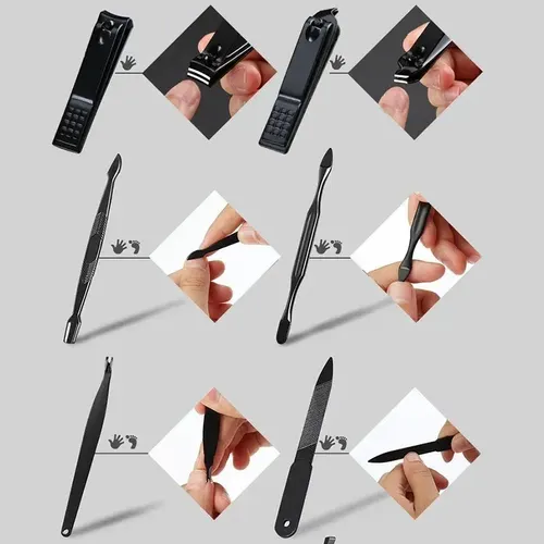 Kit Manicura Pedicura Negro 7 Piezas Con Estuche