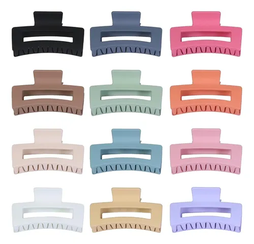12 Pinzas Para El Cabello Medianas, Pinzas Cuadradas Colorid 12pc-square Set