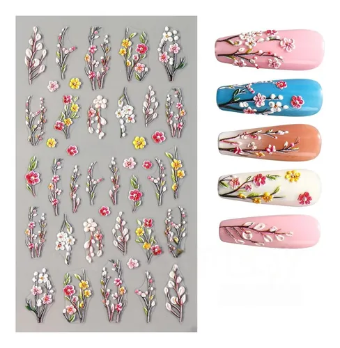 5 Hojas Pegatinas 5d Florales Para Decoración De Uñas