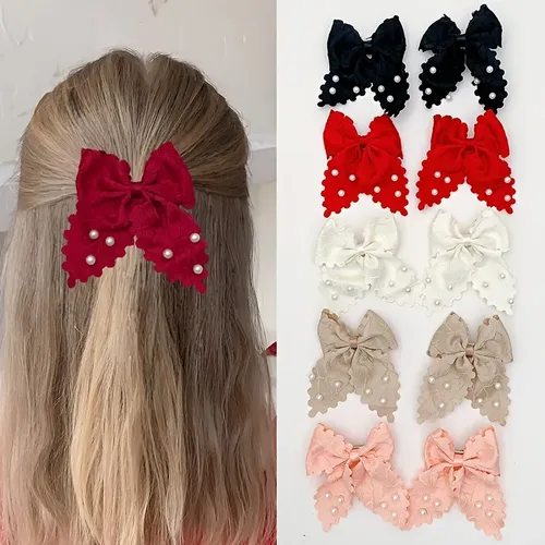 10 Uds. Pinzas For El Pelo Con Lazo De Cinta De Perlas De