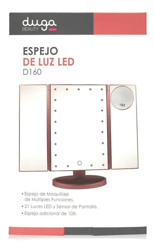 Espejo Tríptico LED para Maquillaje con Luz y Aumento x10 Duga