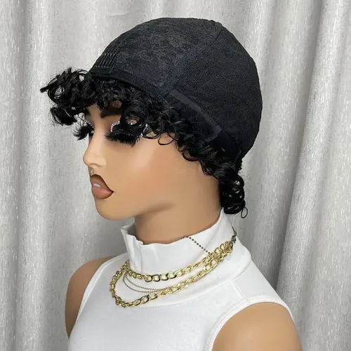 Bob Para Humano Corto Con Flequillo De Peluca, Pelo Negro, R