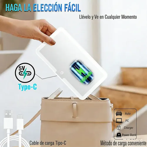 Espejo Maquillaje Visera Coche 3 Modos Luz 42 Led Recargable
