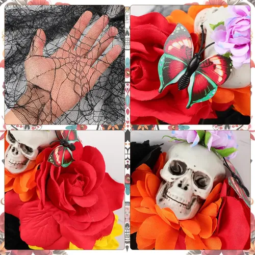 Diadema Con Velo Floral Para Halloween Con Motivo Del Día De