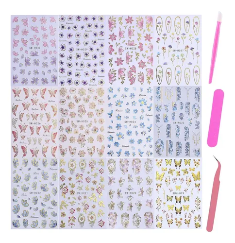12 Pegatinas 3d Para Decoración De Uñas Con Flores De Lujo