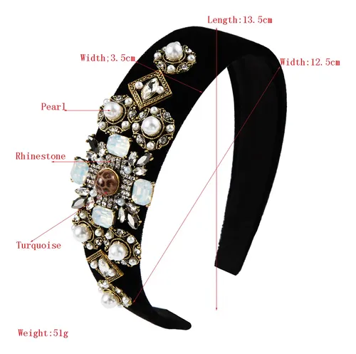 1 Diadema De Pelo Ancho Con Perlas Artificiales Con Diamante