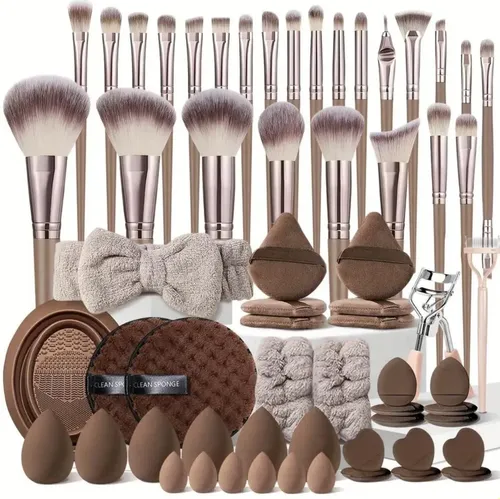 Kit De Maquillaje 63 Piezas Marrón Limpieza Rostro Completo