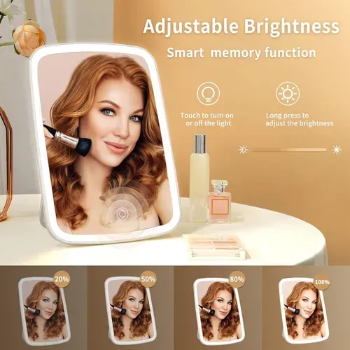 Espejo Maquillaje Portátil Luz Led Táctil 3modos Recargable