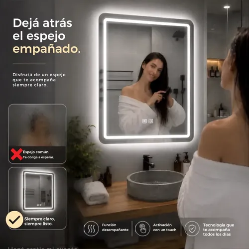 Espejo Led 50×70 Cm Luces Fria Calida Neutra Y Antiempañante