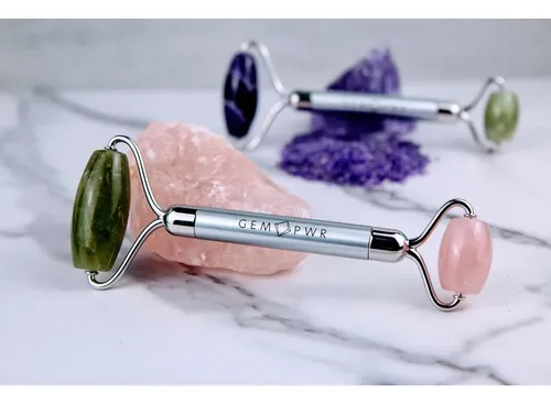 Rodillo Facial Doble Jade + Cuarzo Rosa Gem Pwr 2 En 1