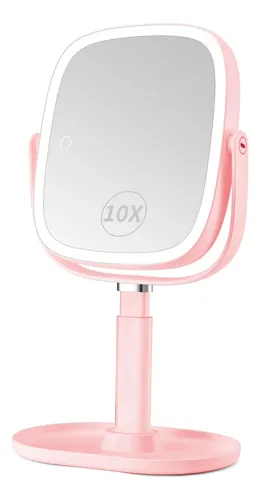 Espejo De Maquillaje Vanmirr Con Luz 10x Ajustable Rosa