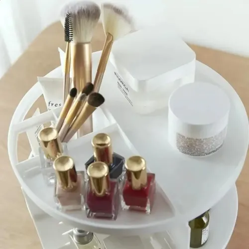 Organizador Maquillaje Porta Cosmético Giratorio Ajustable Blanco