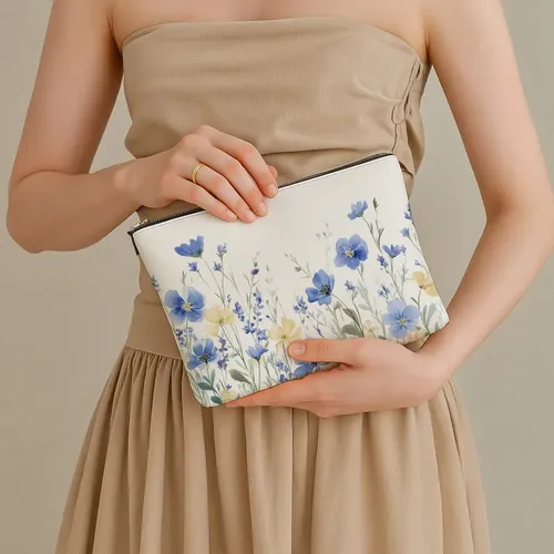 Bolsa De Maquillaje De Flores Silvestres De Color Azul Acuar 1 Piece/8 * 10 Inches/20 * 25 Cm