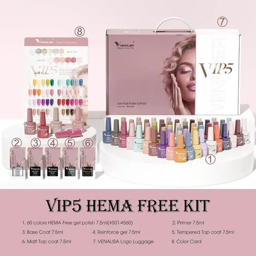 Set Gel Uñas Venalisa Vip5 60 Colores Con Base Y Top Coat