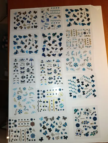 45 Stickers Blancos Y Azules Brillantes Para Deco De Uñas