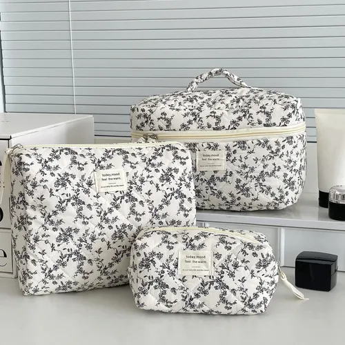 Bolsa Maquillaje Estampado Flores Blanco Negro Gran Capacida French-style Black And White Floral Print [makeup Bag]