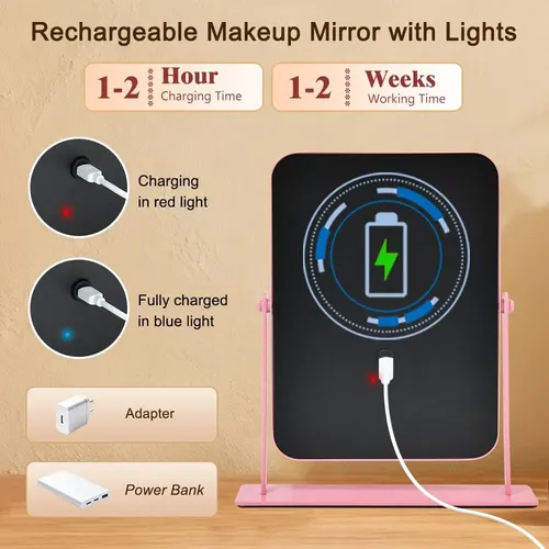 Espejo De Maquillaje Con Luz Led Yekkopt 11×9 Pulgadas Rosa
