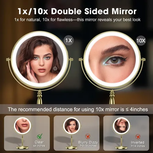 Espejo De Maquillaje Iluminado Matekxy 8  Con Aumento 1x/10x
