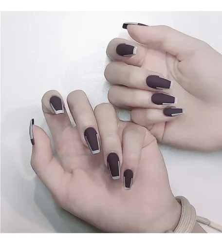 Uñas Artificiales Francesas Esmeriladas De Color Morado