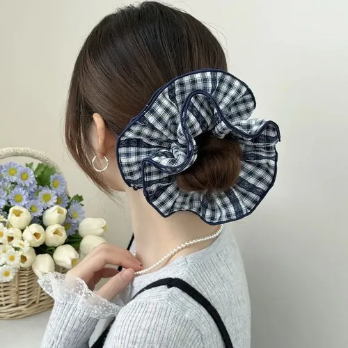 Korean Plaid Hair Ribbon For Women, Ponytail