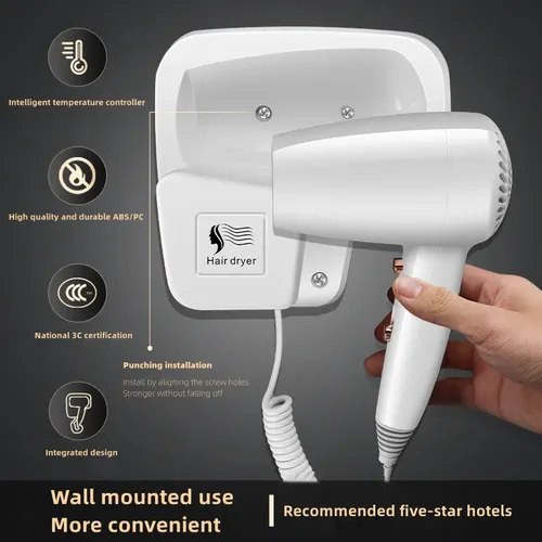 Secador De Pelo De Pared 1300 W Sin Perforación White -1300w