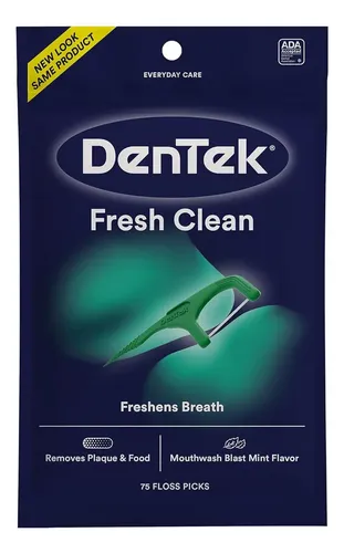 Hilo Dental con Mango Dentek Fresh Clean Menta 75 Uds Flosser Para Dientes Sensibles