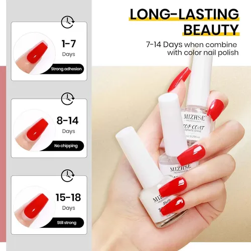 Set De Esmaltes Base Y Top Coat Mizhse Secado Rápido 3pcs